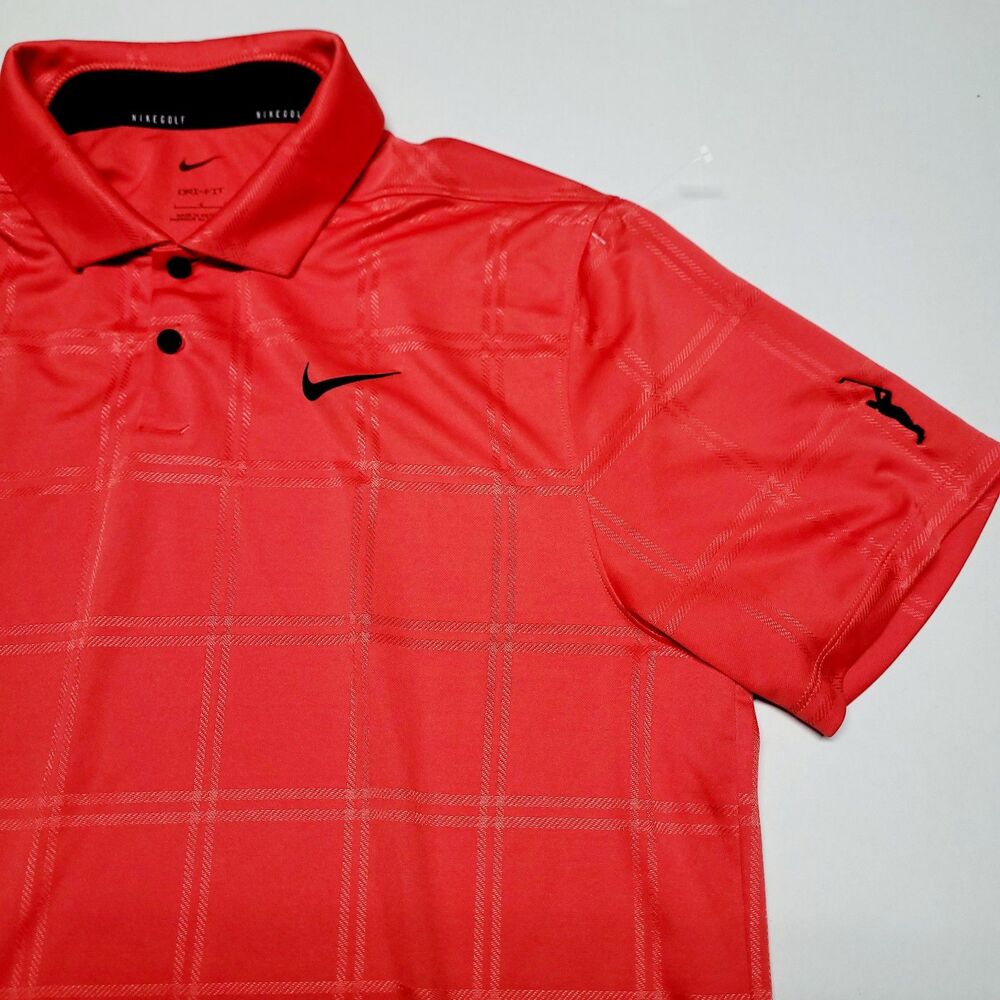 NIKE Golf Dri-Fit DA2969-631 Vapor Texture Plaid Red Orange Polo Shirt NWOT